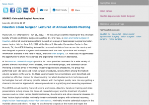 Houston Colon Surgeon Lectured at Annual Ascrs Meeting