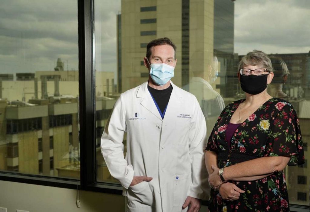 Dr. Eric Haas, left, and Yvonne Vives, right, are shown at Houston Colon